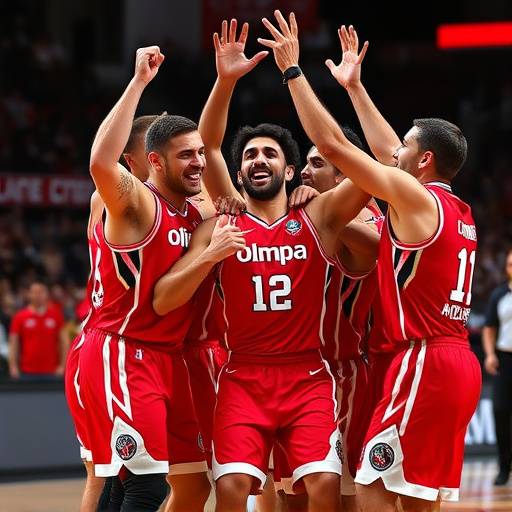Giocatori dell'Olimpia Milano festeggiano la vittoria del campionato italiano di basket