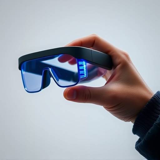Una mano che tiene un paio di occhiali per la realt&agrave; aumentata.